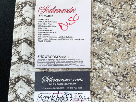 Scalamandre Komodo - Modern Nature Mica Embroidery Print, 1 Yard