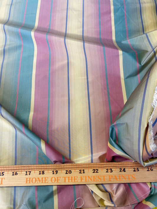 Scalamandre Candice Stripe Multi100% Silk taffeta Strie Rainbow of Pink Red Green Gold Blue Purple Candy Color MSRP 180/y