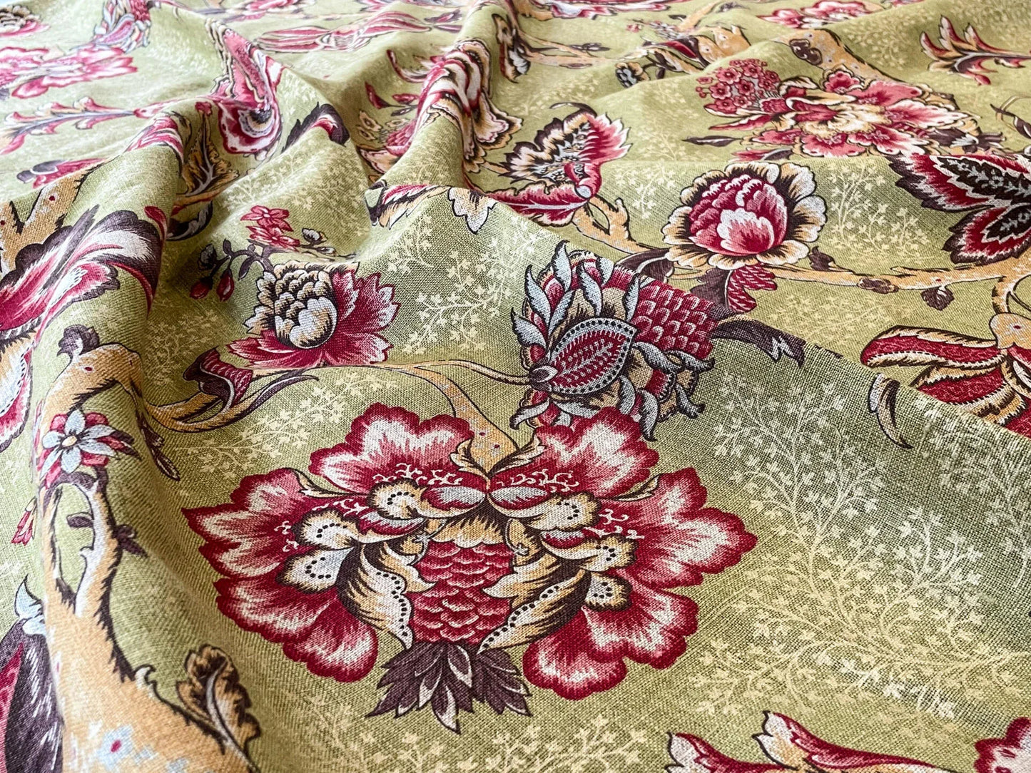 Scalamandre Padma Peridot Cherry Jacobean Print - 1 Yard