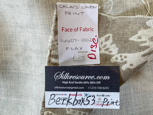 Scalamandre Calais Linen Print, Flax Beige - 1.5 Yard
