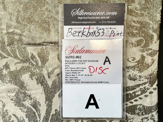 Scalamandre Palladio Velvet Damask, Burnished Gold - 1.3 Yard