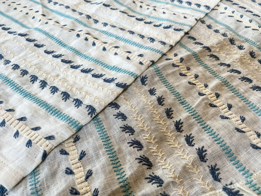 6 Berkbox54 2.4 yard Scalamandre Senwick Stripe Blue Cream Linen Embroidery MSRP USD 398/Y