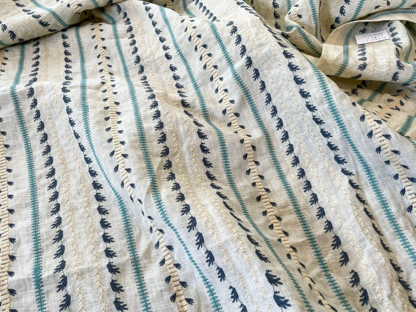 6 Berkbox54 2.4 yard Scalamandre Senwick Stripe Blue Cream Linen Embroidery MSRP USD 398/Y