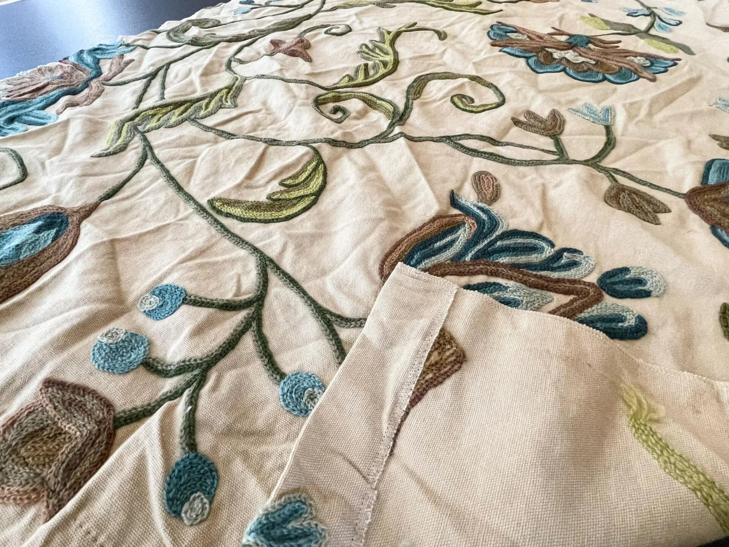 12 Berkbox54 1y Scalamandre Pandya Bluejay & Taupe Wool Embroidery On 100% Cotton