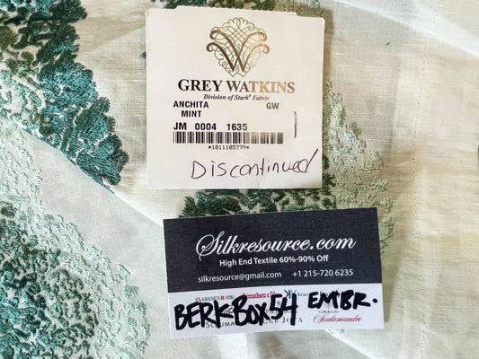 14 Berkbox54 2.4 yard Scalamandre Anchita Mint White Green Embroidery