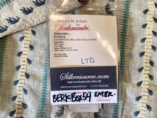 15 Berkbox54 1.2 yard x 48" wide Scalamandre Senwick Stripe Blue Cream Linen Embroidery MSRP USD 398/Y