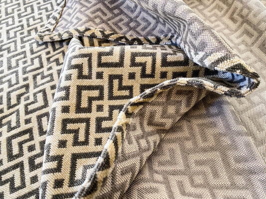 1 Berkbox64 Finished Drapery 2.4 yard Scalamandre Colony Roma Raff Linen Velvet Geometric Brown and Beige MSRP USD 300+/Y