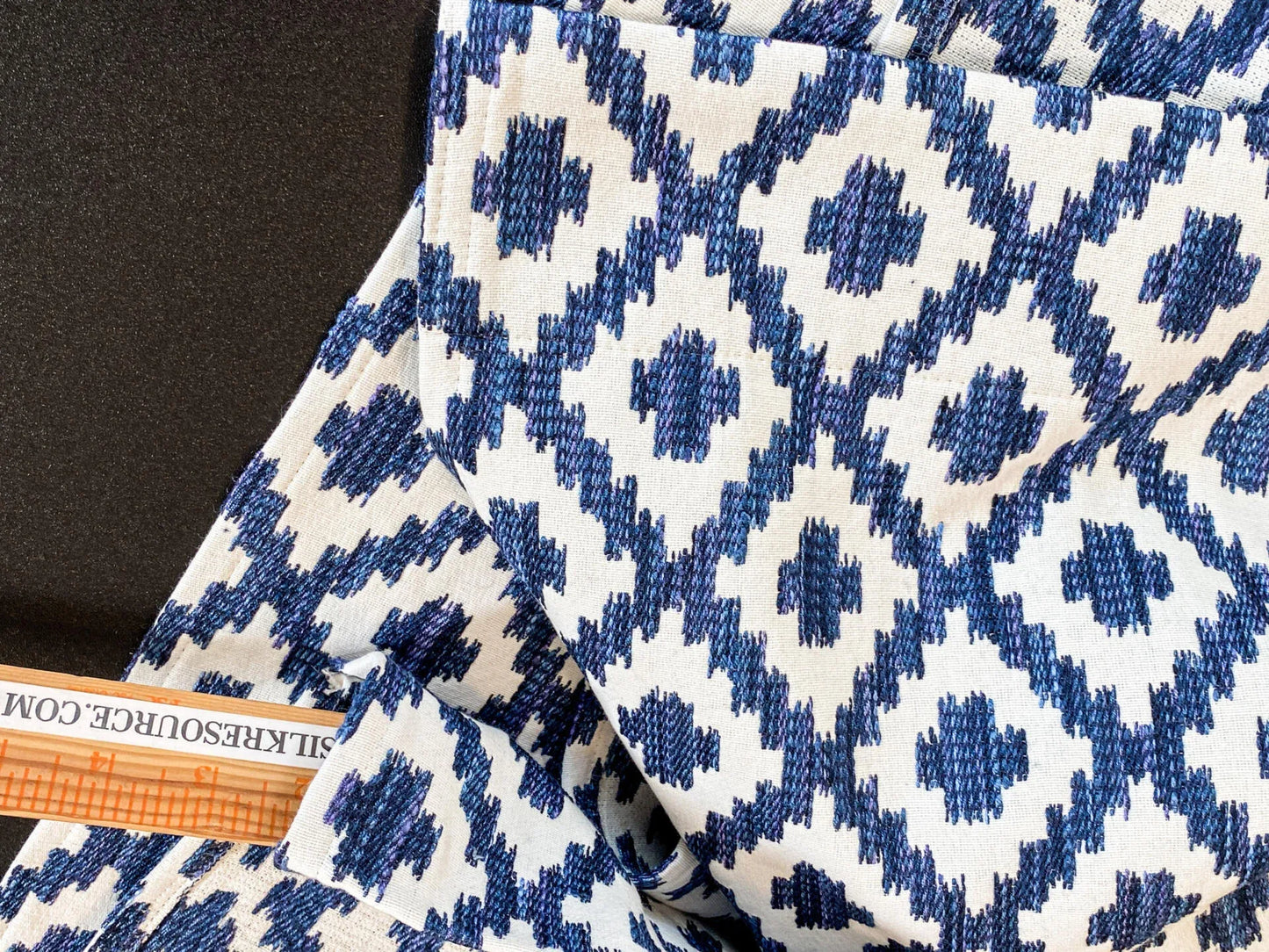 10 Berkbox64 Finished Drapery 2.4yard Scalamandre MALAY IKAT WEAVE INDIGO Jacquard Blue and White