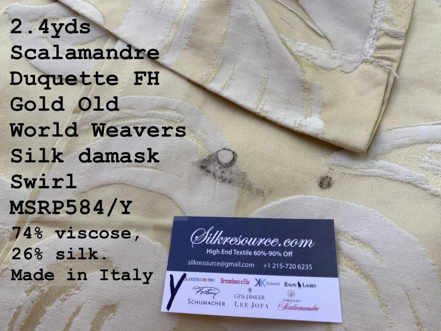 6 Boxy Scalamandre 2.4 Yards Duquette Meringue Yellow Fonthill Gold Old World Weavers Robust Silk Viscose Swirl Wave MSRP USD 284/y