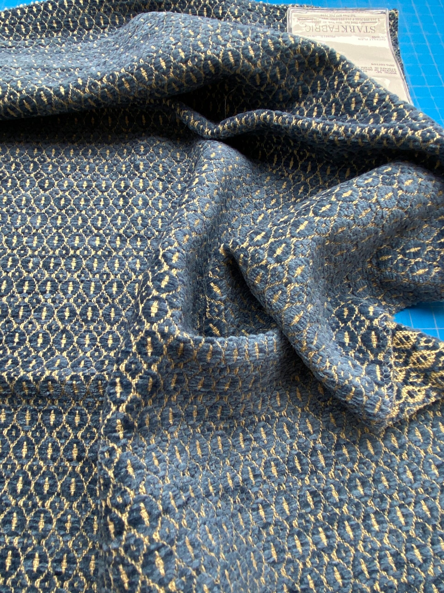 17 Berkbox90 Square Jacquard by Grey Watkins Jackson Hole Sapphire Blue Beige Diamond Ogee Small Scale MSRP USD 376/y