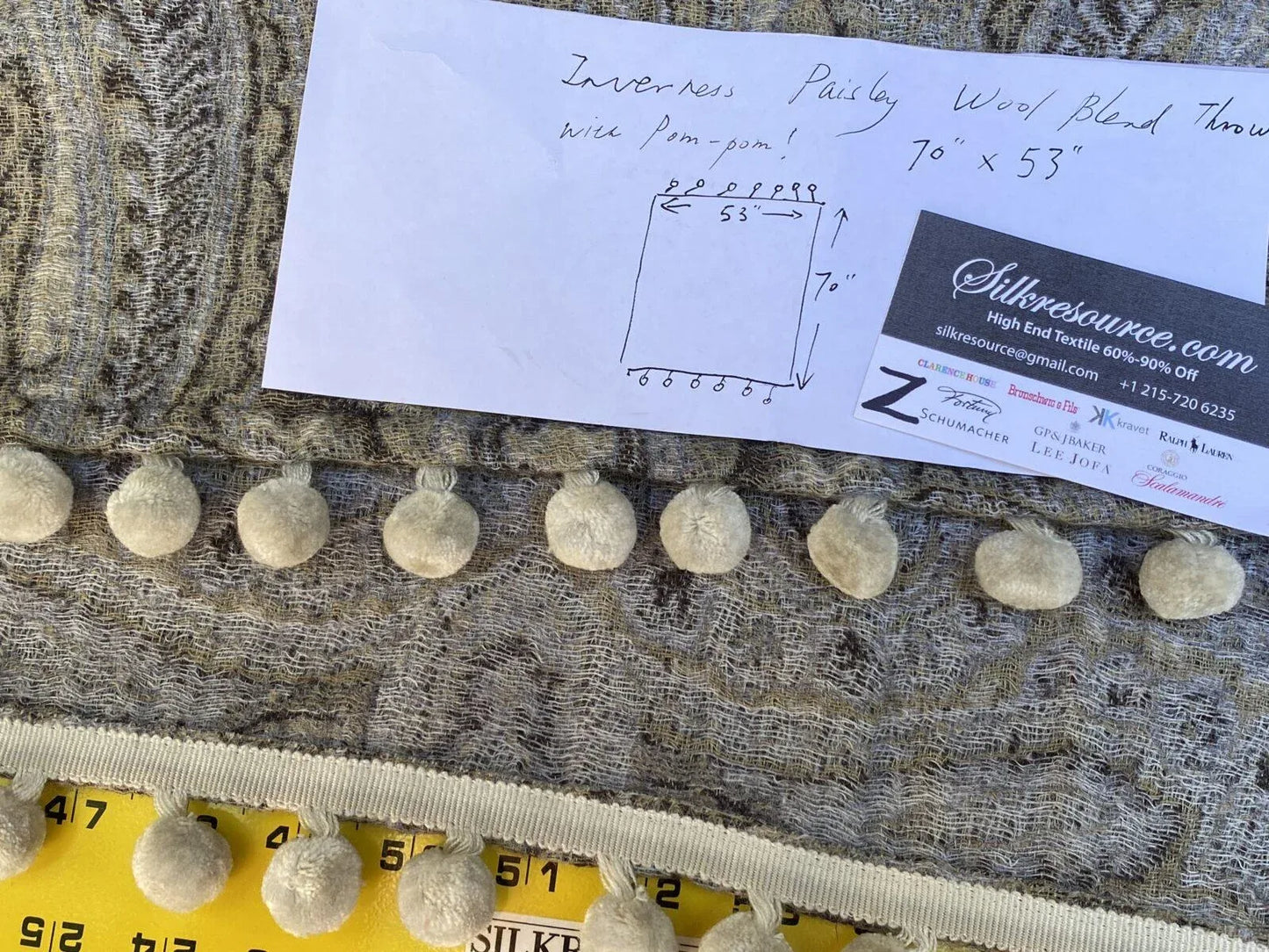 14 Boxz Throw Scalamandre Inverness Paisley Wool Blend Throw With Pom-pom! MSRP USD 700+