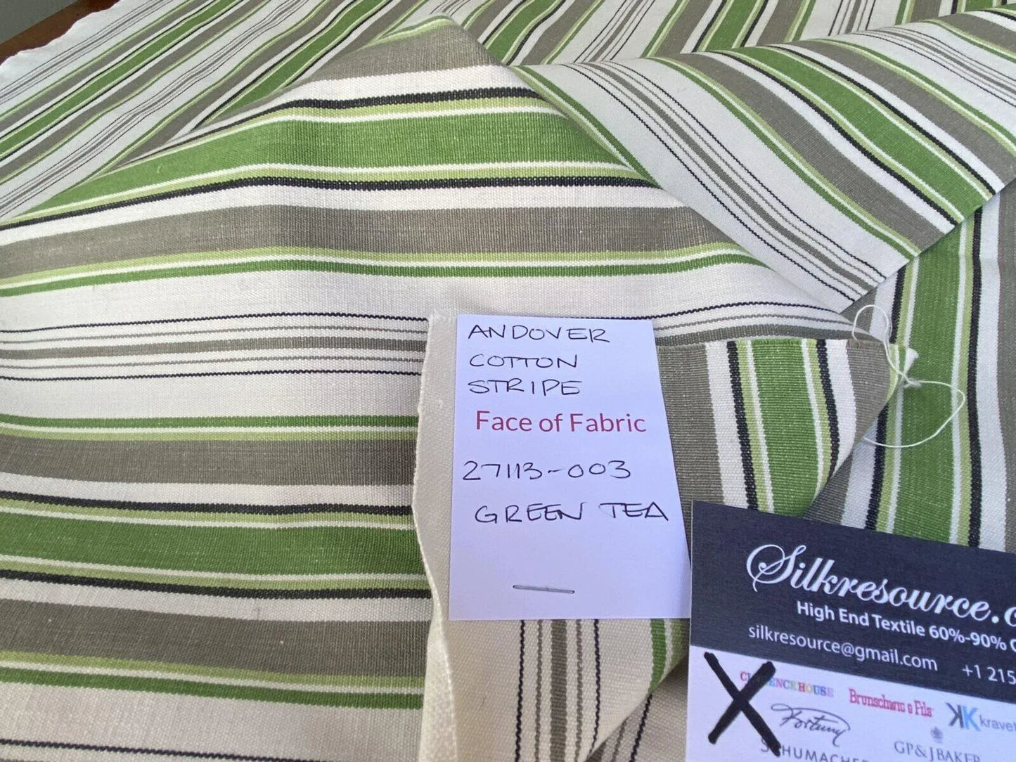 9 Boxx Scalamandre 1.2 Yard Andover Cotton Stripe Green Tea