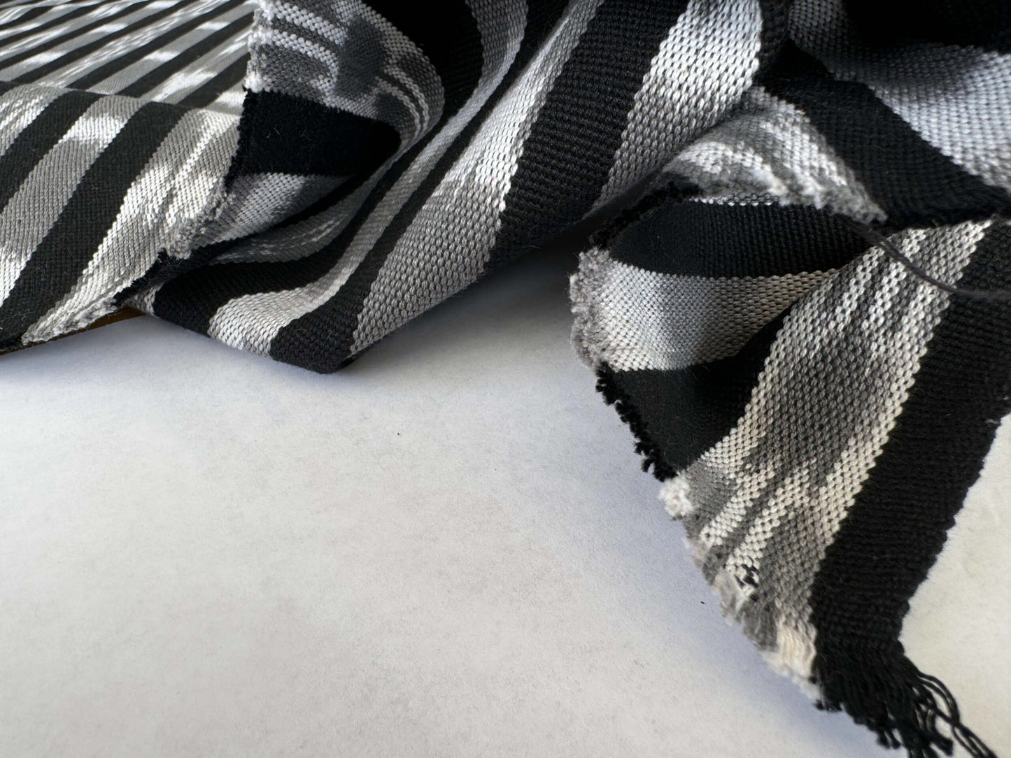 by yard Scalamandre Jakarta Ikat Stripe Charcoal Black Gray White Asian Ikat Warp Print MSRP USD 138/Y