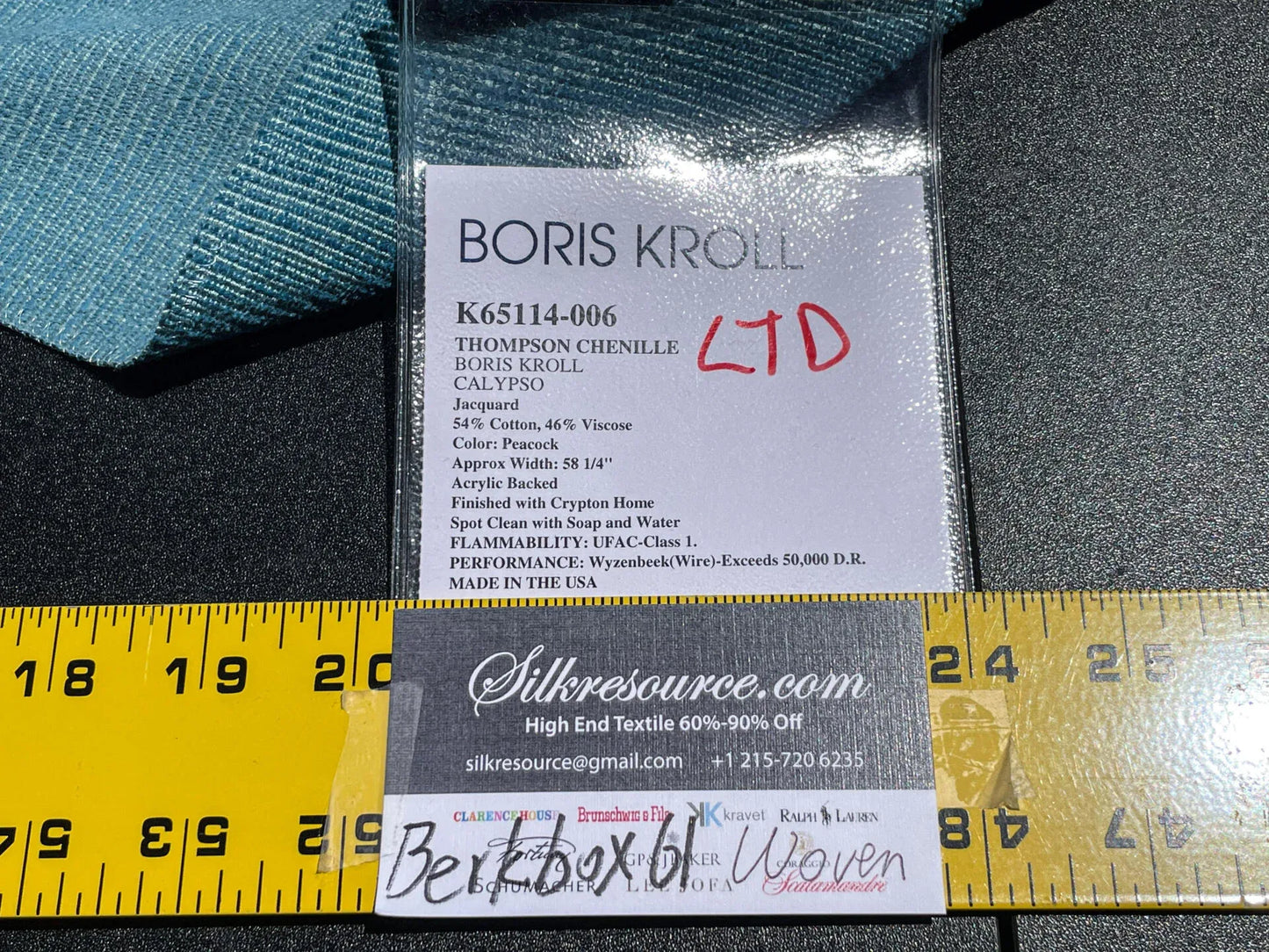 14 Berkbox61 27"x27" yard Scalamandre Square THOMPSON CHENILLE PEACOCK Jacquard Blue MSRP USD222/y