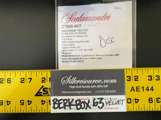 7 Berkbox63 1.2 yard Scalamandre MEANDER VELVET Smoke Cut Velvet Outdoor Dark Gray MSRP USD350/y