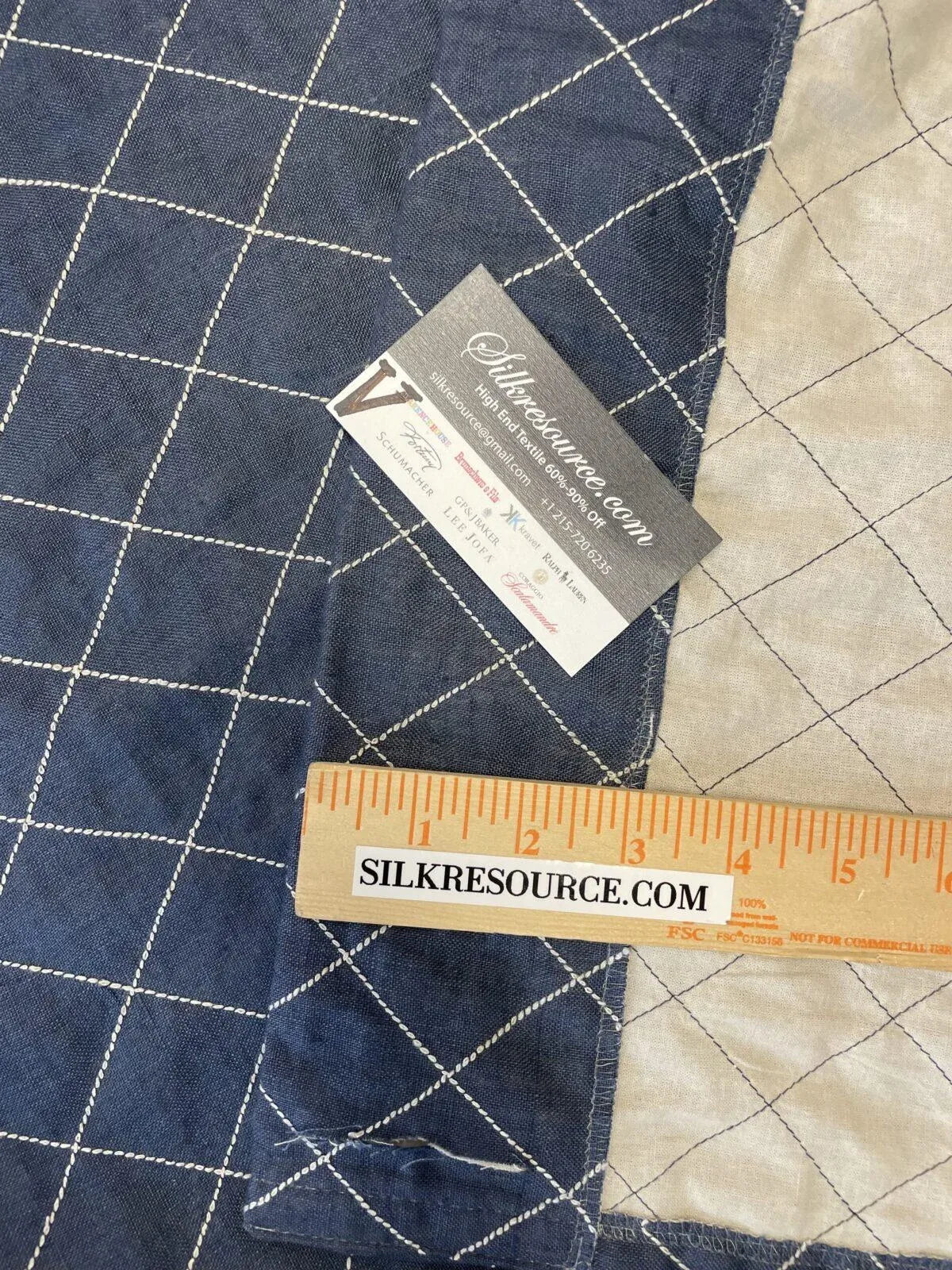 18 Boxv Scalamandre Square Showroom Sample 1.1 Yard Blue/white Squares