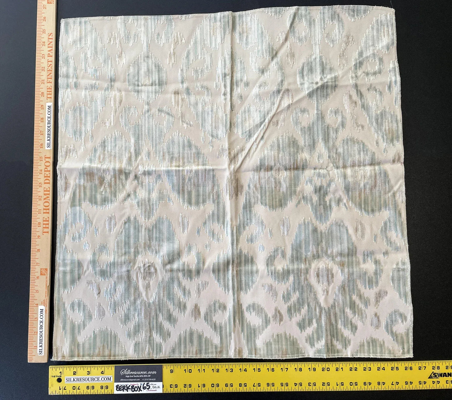 1 Berkbox65 Scalamandre Square IKAT Velvet Beige Gray