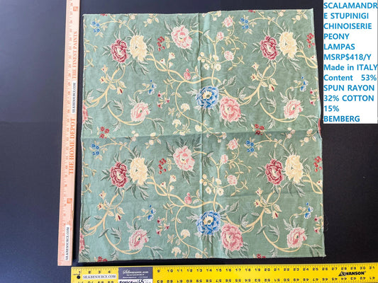 7 Berkbox65 27"x27" Scalamandre STUPINIGI Green Chinoiserie Peony Lampas Floral MSRP USD418/y