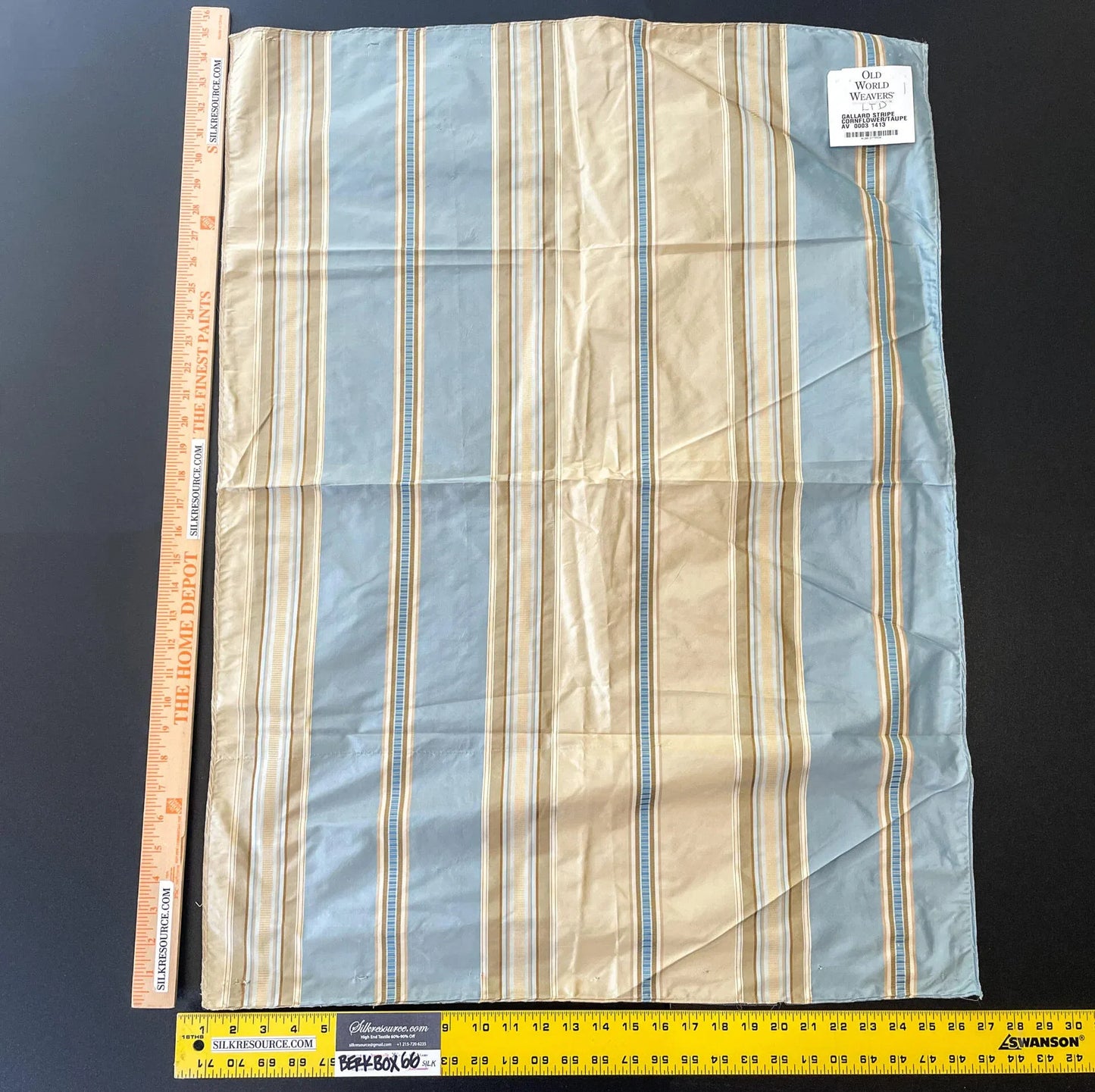 1 Berkbox66 27"x1yard Scalamandre GALLARD STRIPE CORNFLOWER/TAUPE