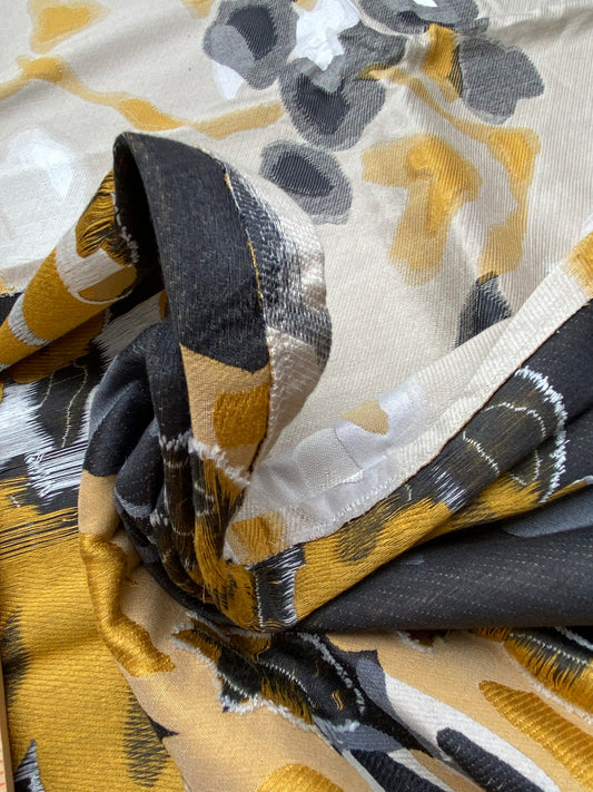 36 Berkbox93 Length Jacquard by Lelievre Paris Bali-Le Coton Floral White Yellow Gray Reversible 2.1yds x 58.25w" MSRP USD 696/y