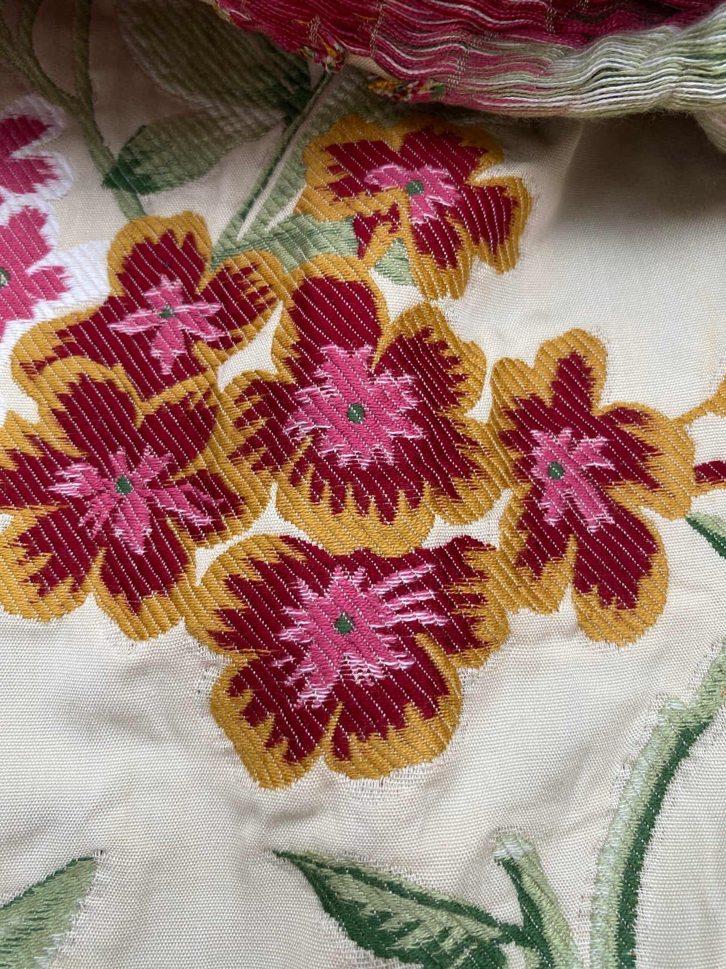 Square Jacquard by Gaston Y Daniela Peony Pink Ivory Medium Gray Botanical Floral 25"L x 24"W MSRP USD 300+/y