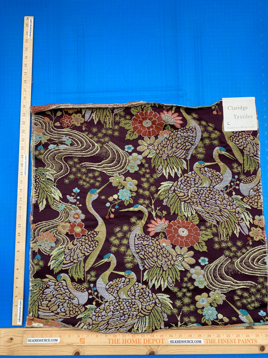 Square Jacquard by Claridge Textile Crane Tapestry Upholstery Fabric in Plum Brown Green Birds Floral MSRP 300+/y