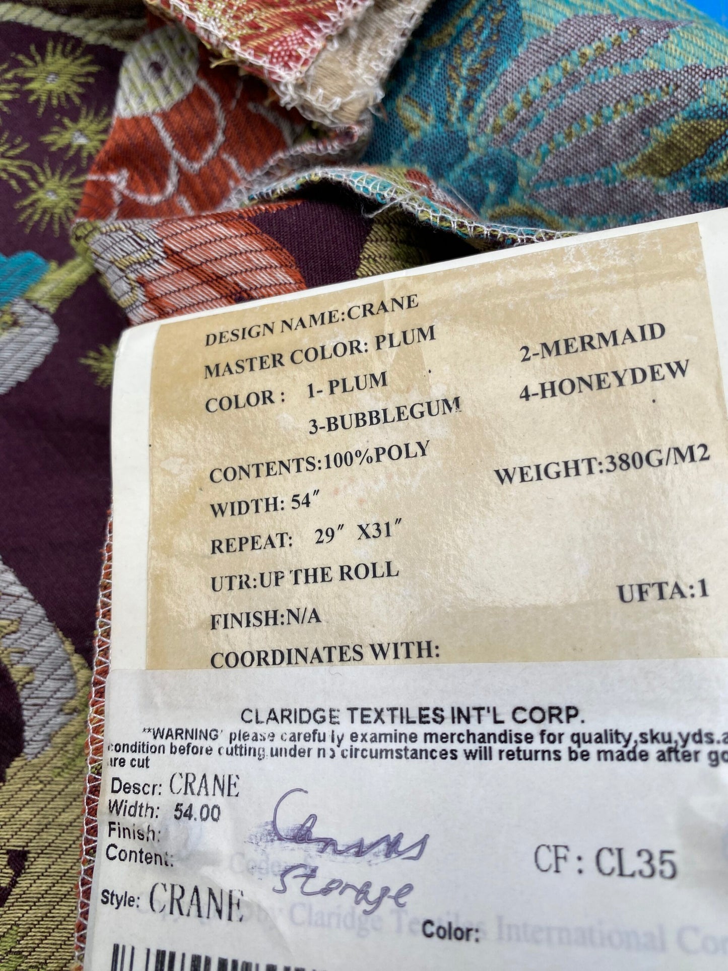 Square Jacquard by Claridge Textile Crane Tapestry Upholstery Fabric in Plum Brown Green Birds Floral MSRP 300+/y