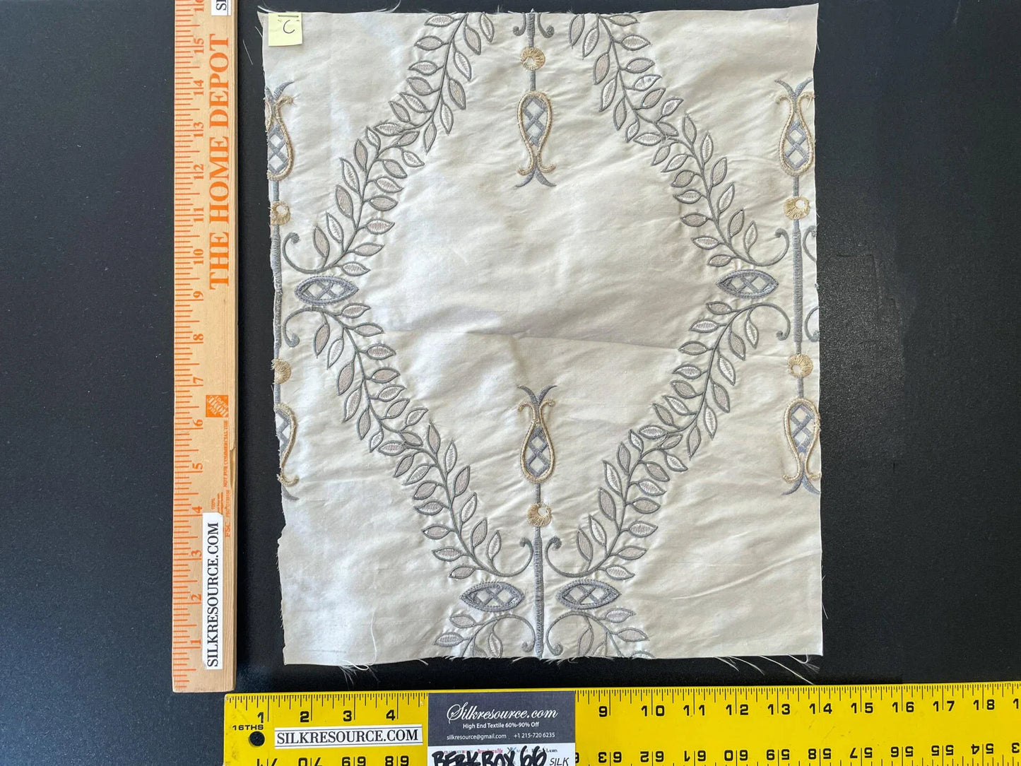 34 Berkbox66 15"x14" Square Scalamandre Floral Embroidery White Gray