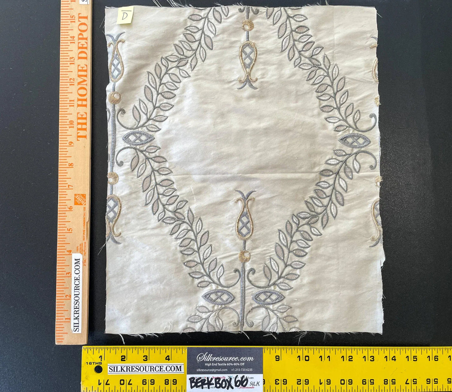 35 Berkbox66 15"x14" Square Scalamandre Floral Embroidery White Gray