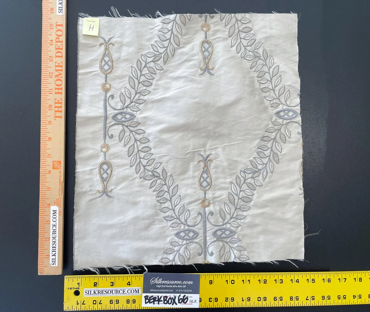 39 Berkbox66 15"x14" Square Scalamandre Floral Embroidery White Gray