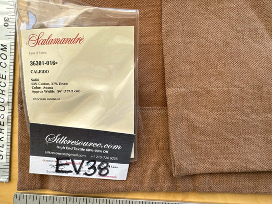 2 EV38 Scalamandre Caliedo Avana Brown Cotton Linen Solid 2.4yd