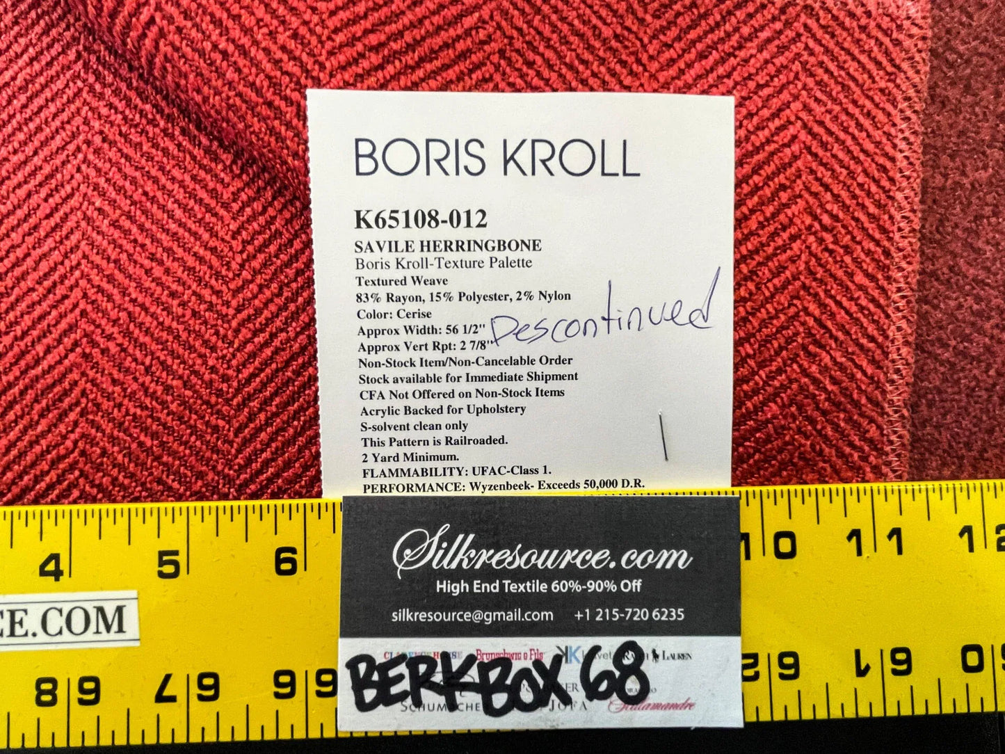 2 Berkbox68 27"x27" Scalamandre SAVILE HERRINGBONE Cerise Red Savile Herringbone