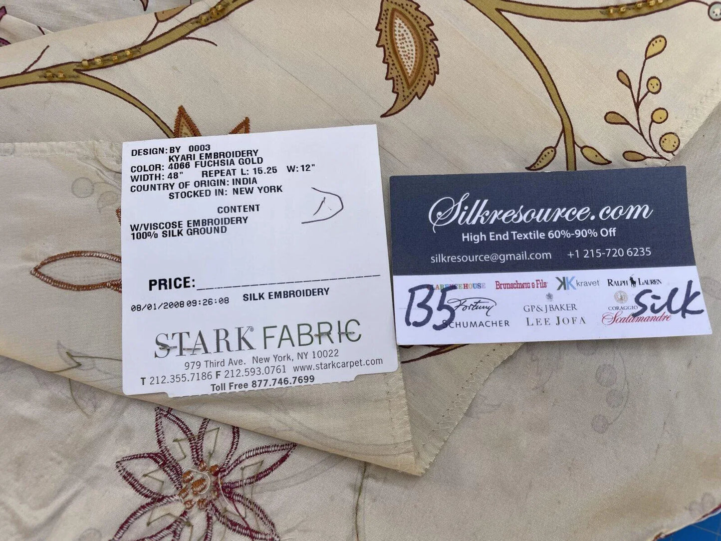 49d Berkbox5 Scalamandre Silk Square Kyari Embroidery Fuschia Gold MSRP USD216/Y