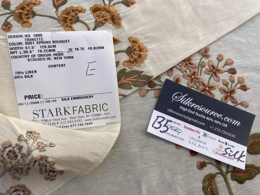 52e Berkbox5 Trinette 27×33 Scalamandre Silk Square Embroidery Beige Spring Bouquet MSRP USD 408/Y