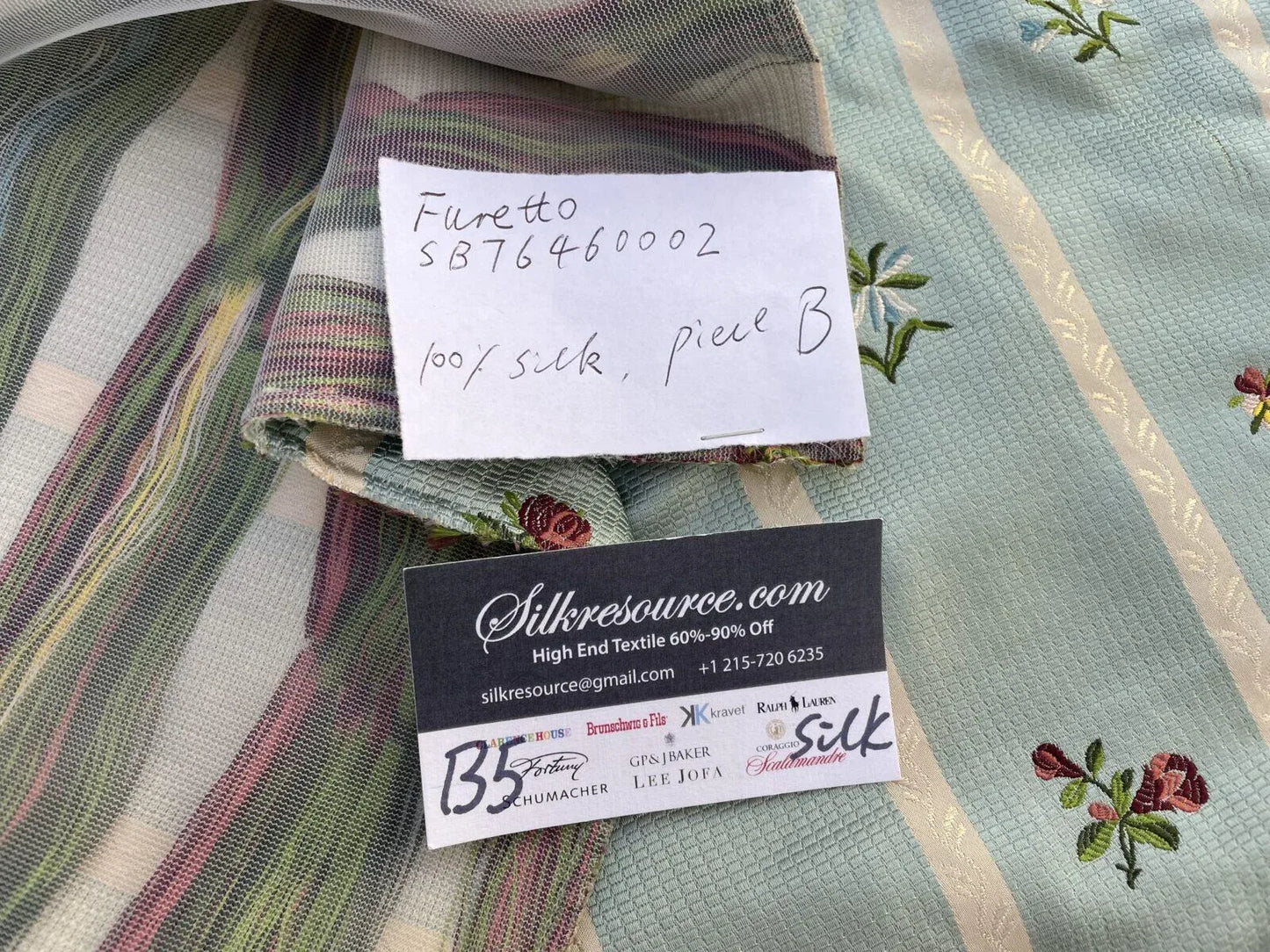 53b Berkbox5 Scalamandre Silk Square Furetto Green Blue French Lampas Beige Old World Weavers