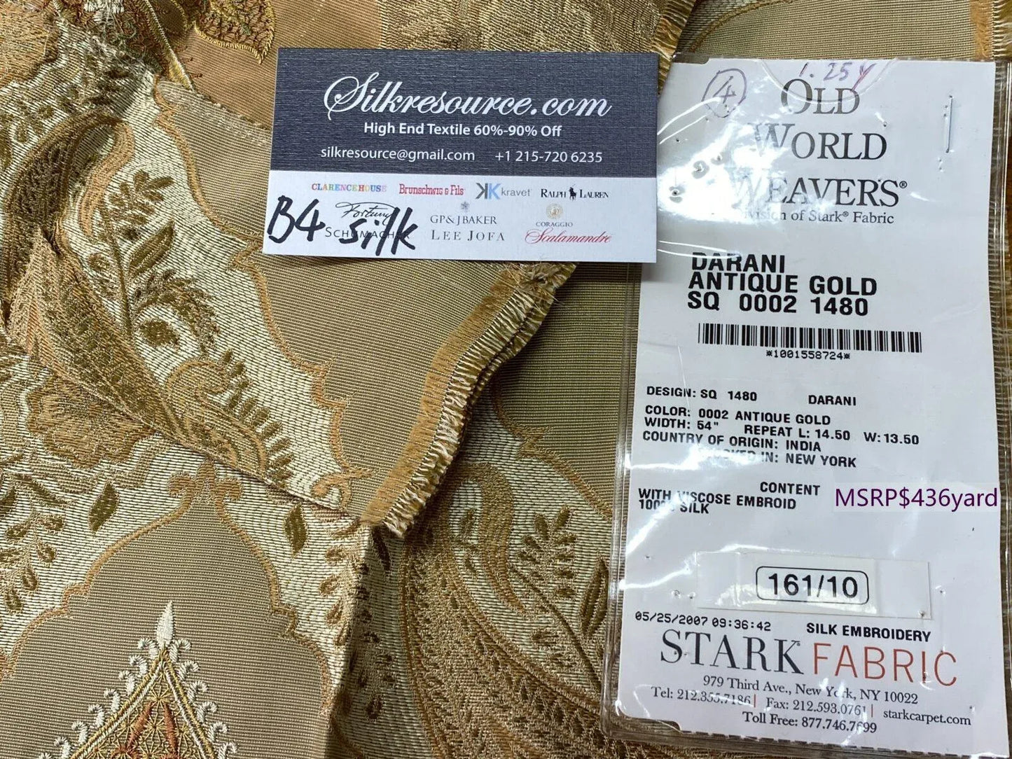 16 Berkbox4 Scalamandre Silk Square 1.25y Darani Antique Gold MSRP USD 436/Y
