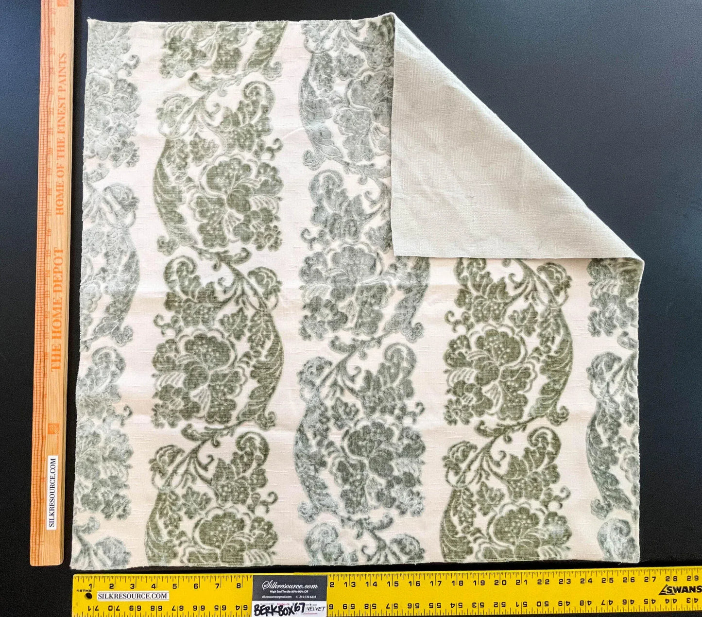 42 Berkbox67 27x 27" Square Scalamandre RIGATO GRAZIELLA JADE Brown on Beige Cut-Velvet