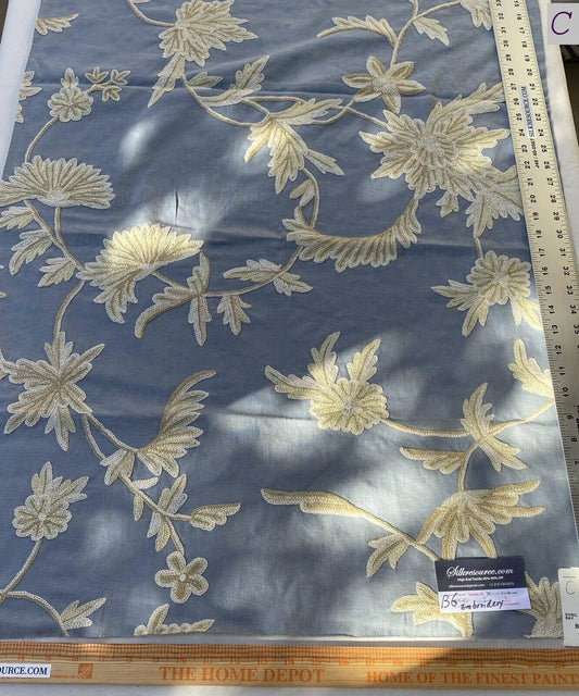 4c Berkbox6 Scalamandre Embroidery Square Sunil Bay Blue Crewel Wool On Cotton MSRP USD 272/Y