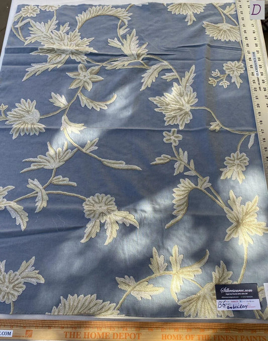 4d Berkbox6 Scalamandre Embroidery Square Sunil Bay Blue Crewel Wool On Cotton MSRP USD 272/Yd 26"x34"Long