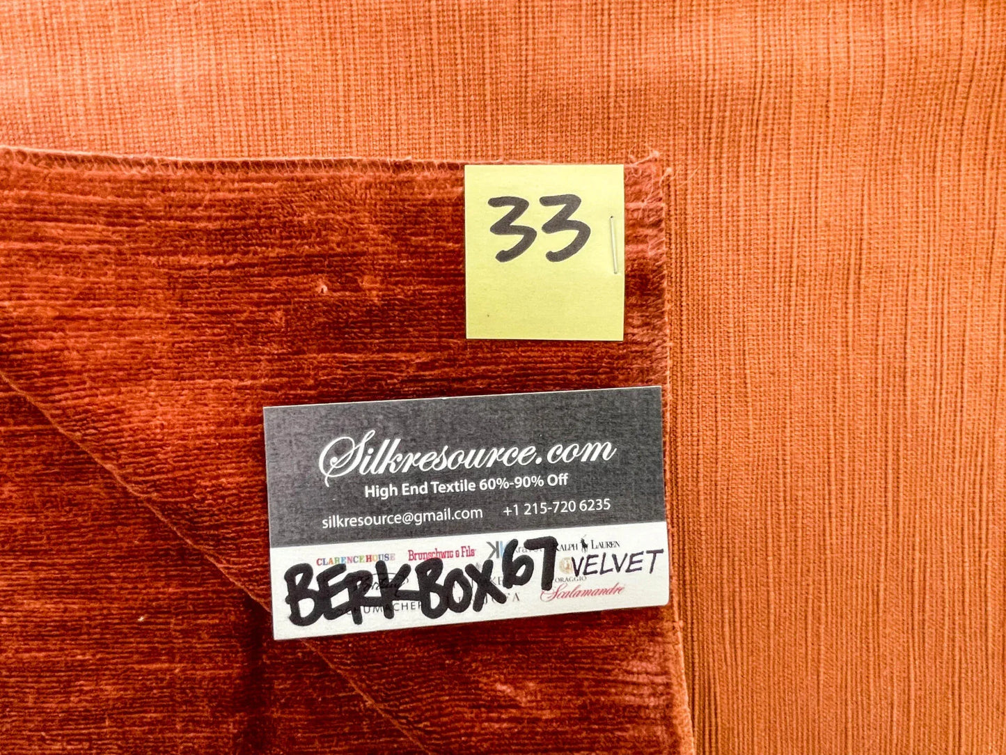 33 Berkbox67 27x 27" Square Scalamandre Velvet Orange Plains Texture
