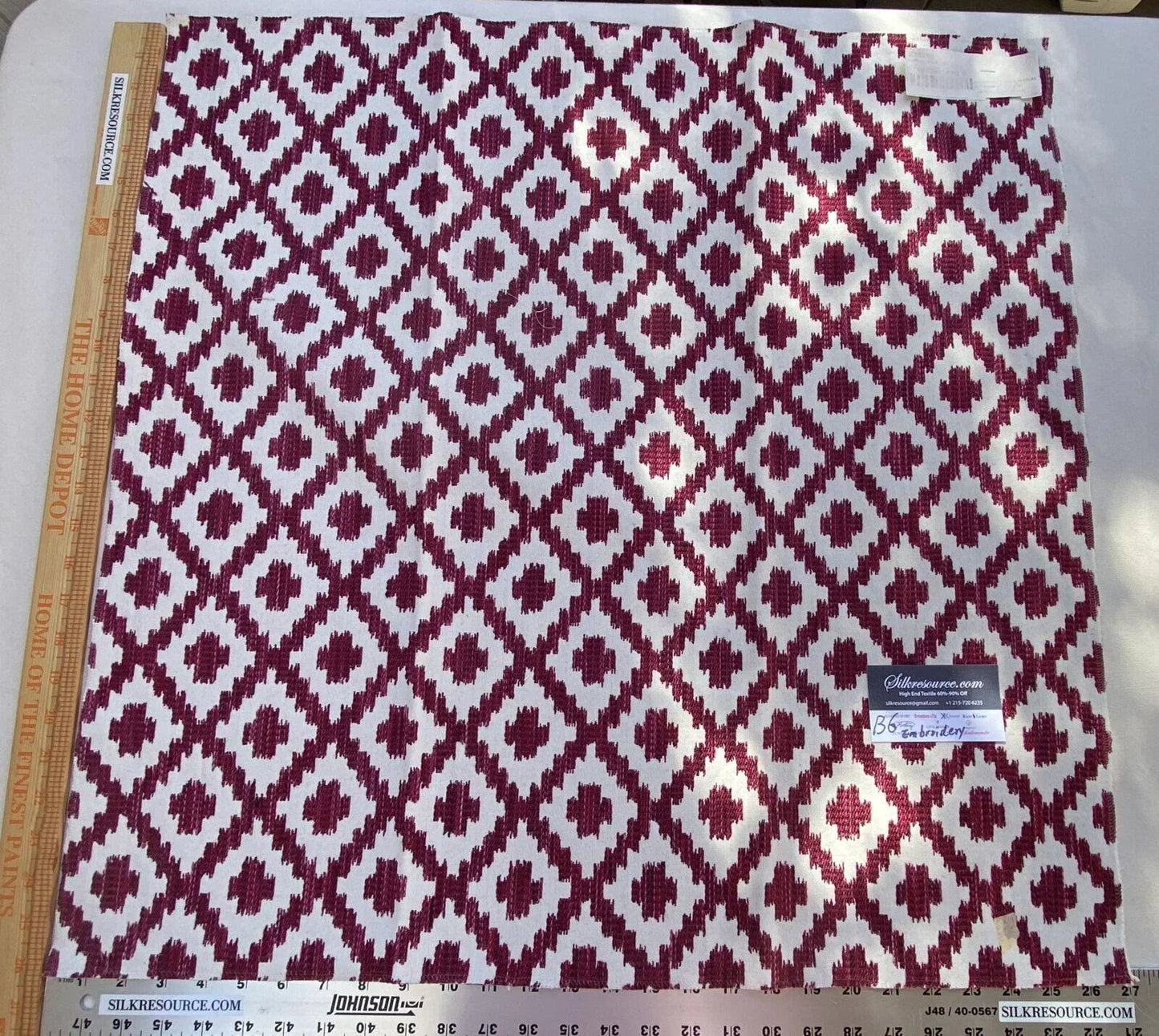 11 Berkbox6 Scalamandre Embroidery Square Deep Red Diamond On White