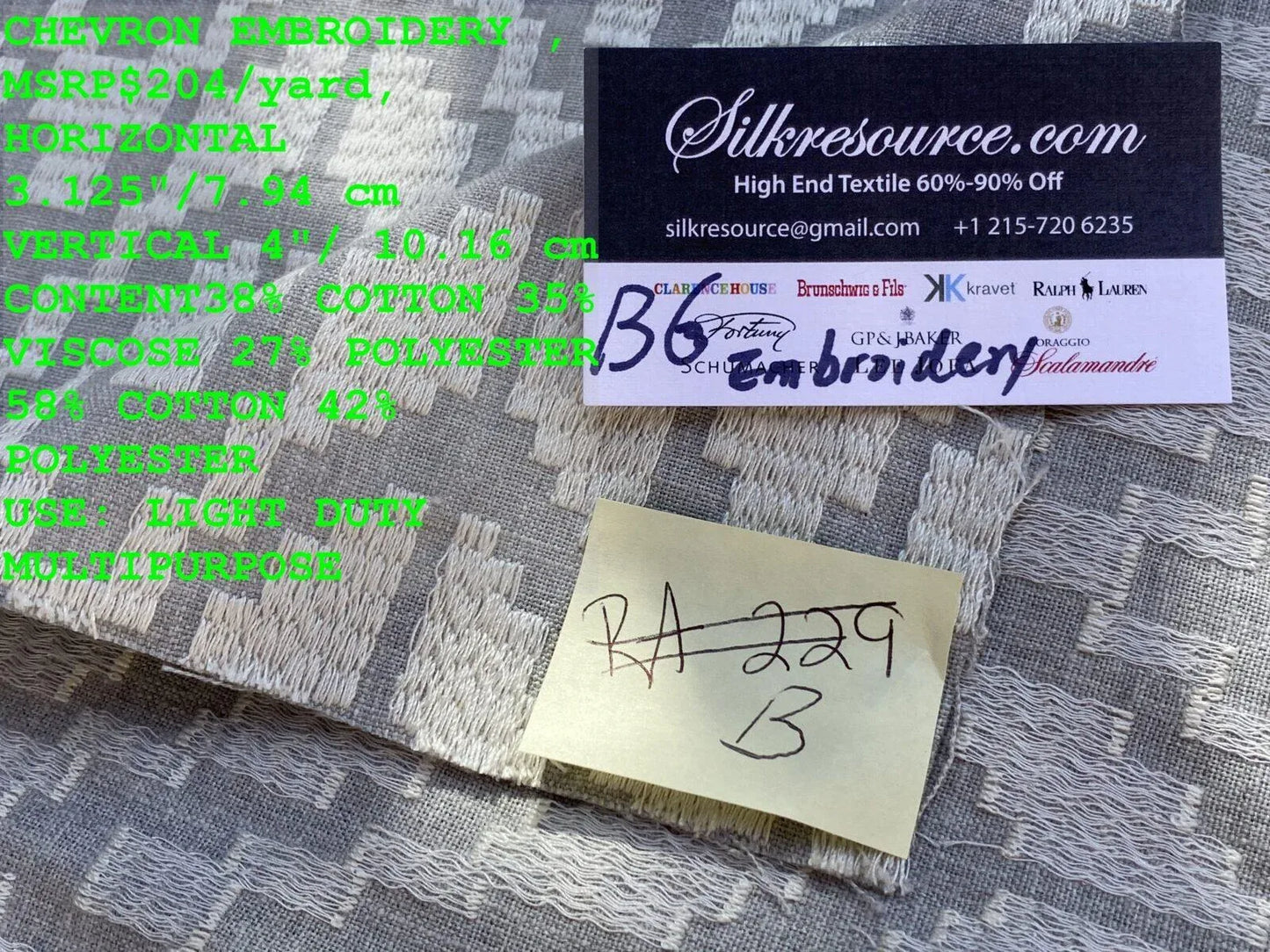 13b Berkbox6 Scalamandre Embroidery Square Chevron Embroidery Taupe 27103-4 MSRP USD 204/Y