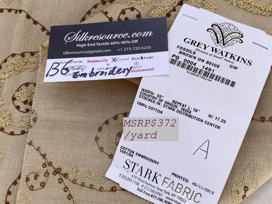 19a Berkbox6 Scalamandre Embroidery Square Fossils Brown On Beige MSRP USD 372/Y (copy)