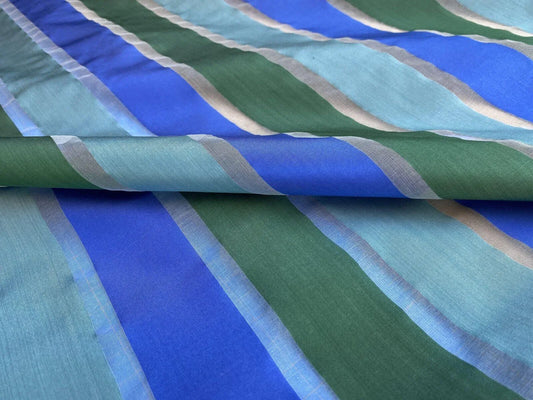 Scalamandre Old World Weavers " Vivaldi Silk Ocean Blue Green Stripe Organza Sheer MSRP USD 112/Y