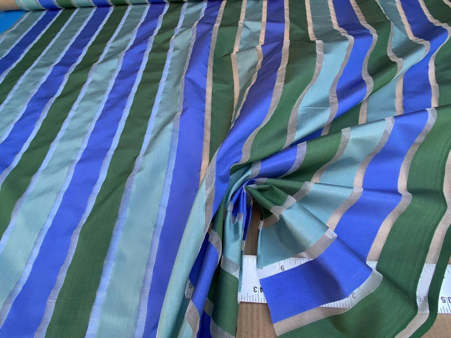 Scalamandre Old World Weavers " Vivaldi Silk Ocean Blue Green Stripe Organza Sheer MSRP USD 112/Y