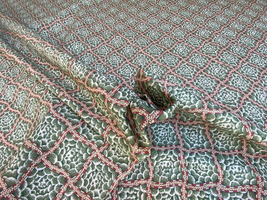 Scalamandre Beckford Print Green Rose In Diamond Square Cotton MSRP USD 140/Y