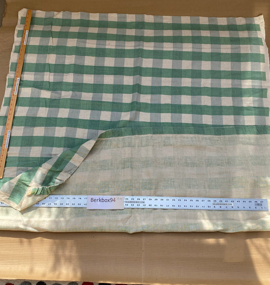 3 BerkBox94 Raoul Textile Line Hand Print Made in US Plaid Check Green White 1.5yd x 52"W MSRP $300+/y