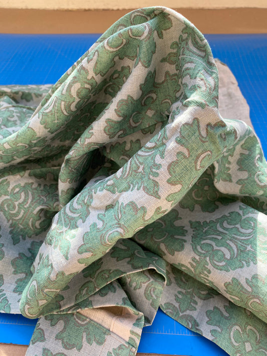 8 BerkBox94 Raoul Textile Line Hand Print Made in US Umak Green White Small Scale Geometric 1.5YD MSRP $300+/y