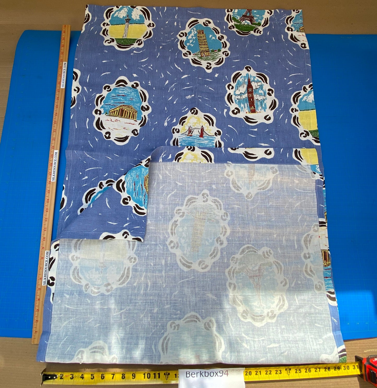 10 BerkBox94 Raoul Textile Line Hand Print Made in US Blue Kids Nursery Europe Landscape Pissa Paris Athens MSRP $300+/y