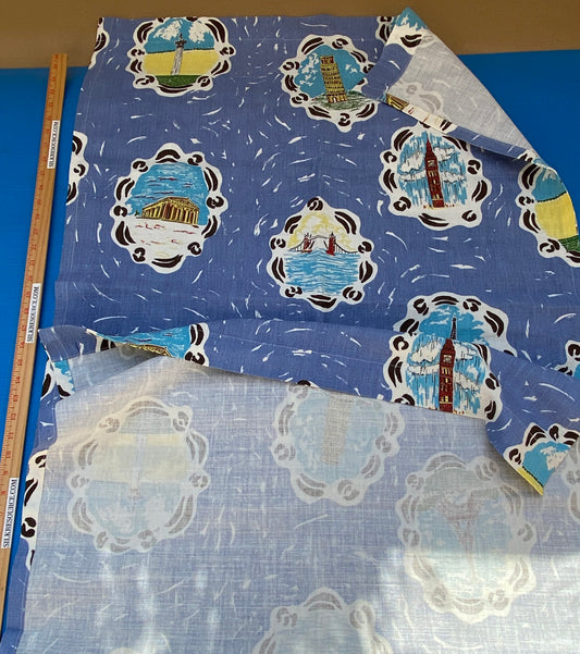 10 BerkBox94 Raoul Textile Line Hand Print Made in US Blue Kids Nursery Europe Landscape Pissa Paris Athens MSRP $300+/y